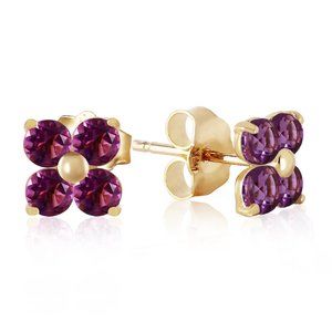 14K SOLID GOLD STUD EARRINGS WITH NATURAL AMETHYST